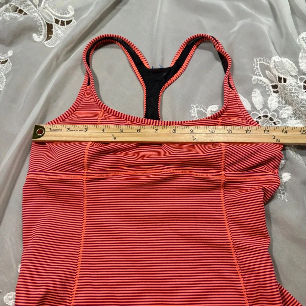 Y2K Workout Nike Striped Racerback Tank Top Built In Bra Orange Purple Medium